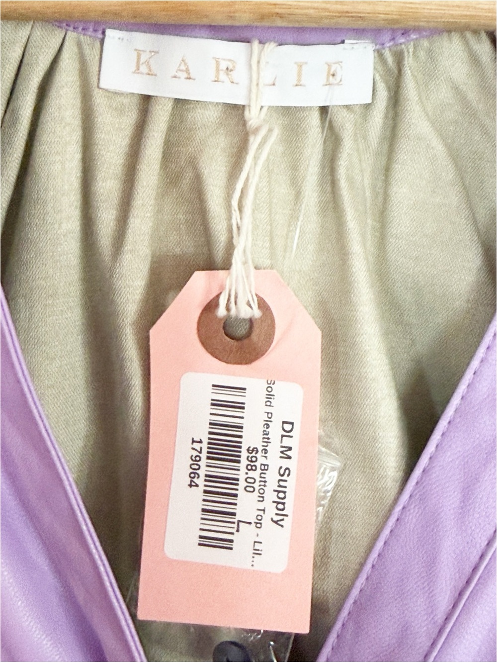 Karlie Lilac Pleather Button-Front Top - Size L - NWT - Picture 3 of 8